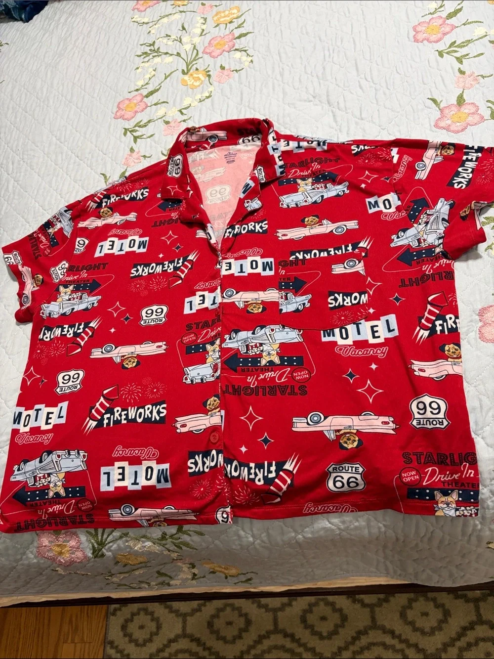 Celebrate Patriotic Girls Pajama Top PreOwned Route 66 Motif Size (12-14) Large